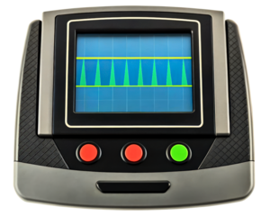 Vintage style monitor displaying a green waveform on a transparent background