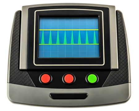 Vintage style monitor displaying a green waveform on a transparent background - Powered by Adobe