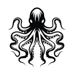 Detailed Octopus Silhouette with Intricate Tentacles and Distinct White Suckers Design