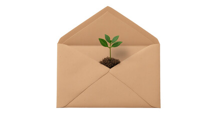 Tree-planting subscription gift card envelope with greenery and soft lighting isolated on white background