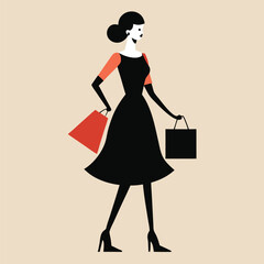 Fashion Vector Illustration of Woman Shopping