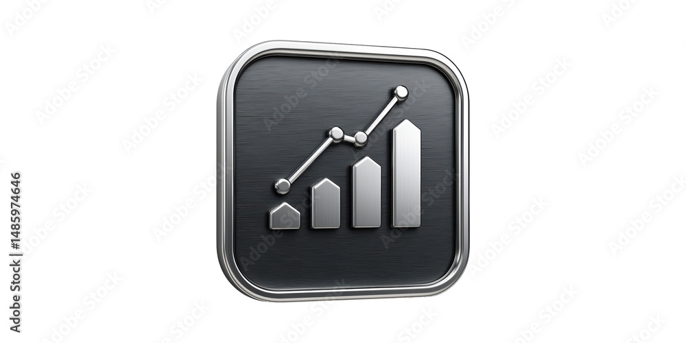 Poster metallic bar and line graph icon black. symbolizes financial growth and data analysis isolated on tr