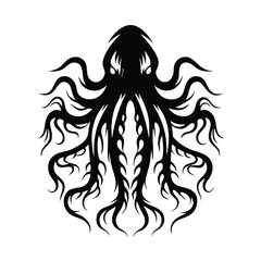 Black Octopus Silhouette Illustration, Tentacles, Marine Creature, Sea Animal Ink Design