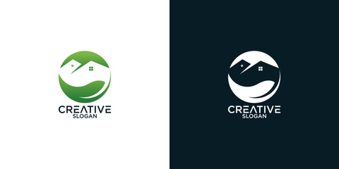 abstract house and leaves logo design vector	