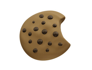 Bitten Chocolate Chip Cookie icon illustration 3d render. Cookie icon 3d