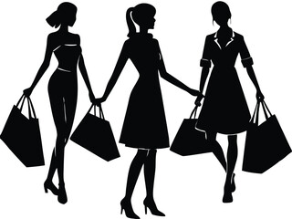 Minimalist Vector of Female Shoppers in Silhouette