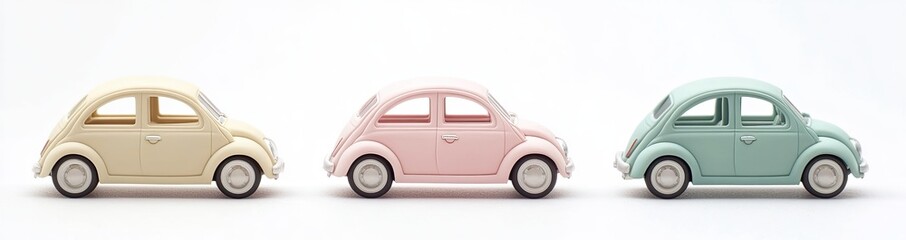 Three pastel-colored toy cars (3)