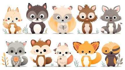 Fototapeta premium Adorable Woodland Cartoon Characters Illustration for Children's Books and Products