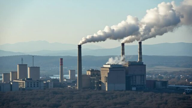Aerial View of Industrial Factory Chimney Smoke