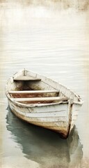 Obraz premium Vintage white rowboat on misty water