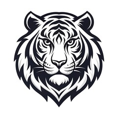 black and white unique tiger head logo design line art vector