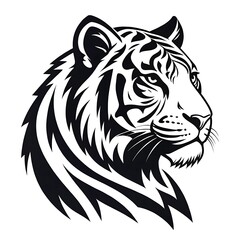 Fototapeta premium black and white unique tiger head logo design line art vector