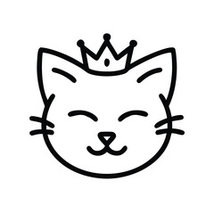 cat head vector line art with crown