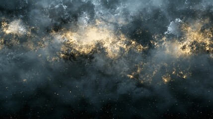 Obraz premium Abstract digital art depicts a captivating cosmic scene with shimmering golden nebula and stars.