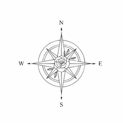Naklejka premium Hand-drawn compass rose. Half, north-pointed symbol with floral elements