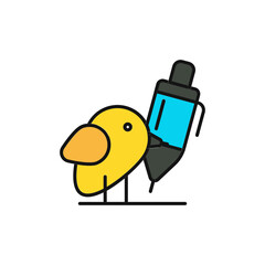 Creative Freedom Icon, Flying Bird with Pen in Beak.