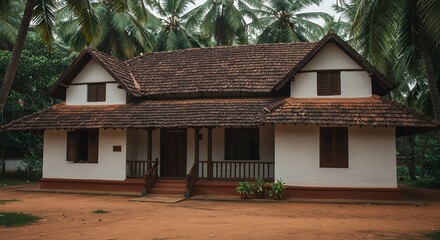 Kerala House with Tile Roof and Porch