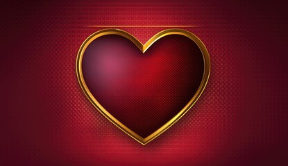 Red heart-shaped frame, golden outline, on a deep red background with a textured pattern