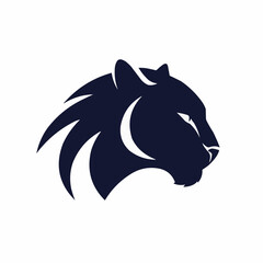 Illustration of dark blue feline head on a white background, abstract design