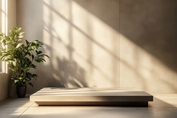 Minimalist Room with Platform and Plant