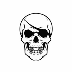 Fototapeta premium Skull with an eye patch, partially in frame, black outline and white fill