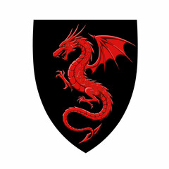 Dramatic red dragon against black background, with wings, claws, scales, and angry expression