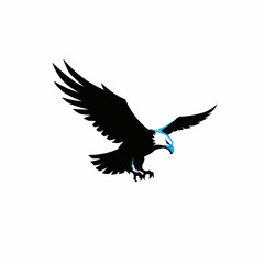 Obraz premium A silhouetted bird with outstretched wings flies upward on a white background