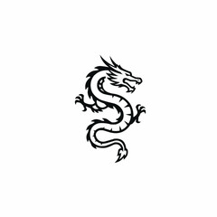 Fototapeta premium A black and white stylized illustration of a dragon with curved, dynamic linework