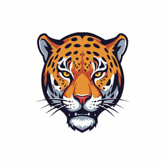 Eye-catching jaguar face with orange fur and black spots. Half face design