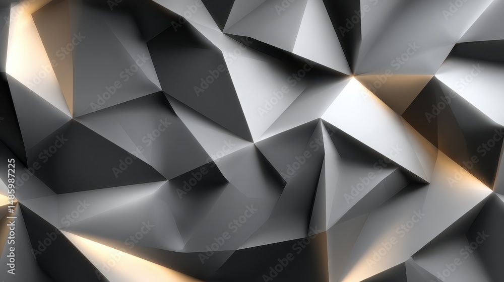 Poster elegant black and white abstract background featuring low poly design and 3d mesh elements for moder