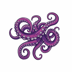 Purple tentacles curl on a white surface, graphic and vibrant illustration