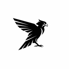 A bold, black silhouette of a griffin with its wing spread, against white background