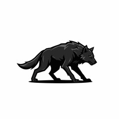 Fototapeta premium Cartoon drawing of a black wolf, in a crouching position, low angle, and menacing look