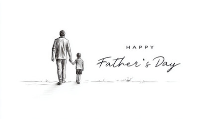 Obraz premium Happy Father's Day A Father and Son Walking Hand in Hand a Sketch Illustration