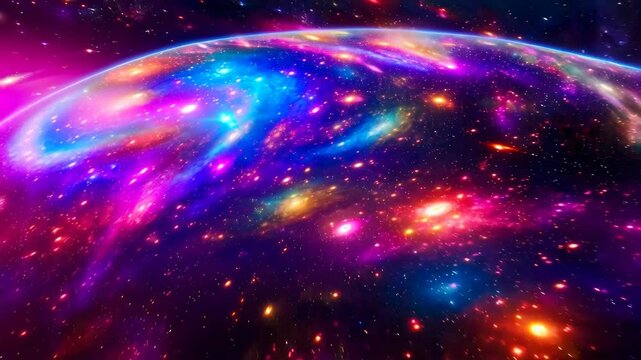 Vibrant cosmic journey: neon nebula waves across a twinkling universe