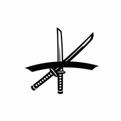 Crossed blades with minimalist black outline against a stark white background