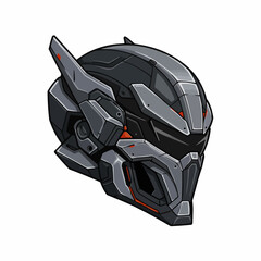 Naklejka premium Close-up of a gray robot head with black accents and red details on a white background