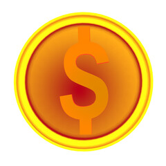 3d rendering of one yellow coins with dollar signs for advertising