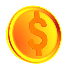3d rendering of one yellow coins with dollar signs.
