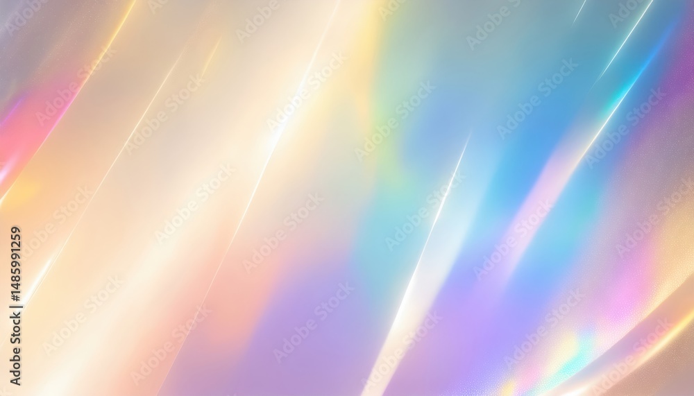 Fototapete ethereal light spectrum on soft translucent surface with abstract prismatic glow and flowing pastel hues, ideal for modern web design, luxury branding, or minimal print layout with copy space

