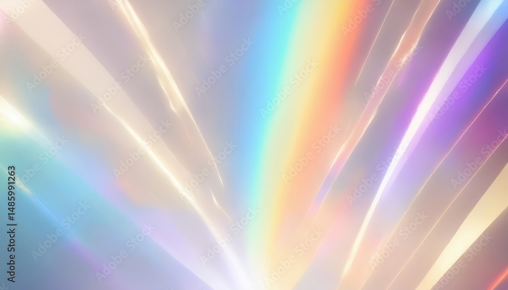 Poster ethereal light spectrum on soft translucent surface with abstract prismatic glow and flowing pastel hues, ideal for modern web design, luxury branding, or minimal print layout with copy space

