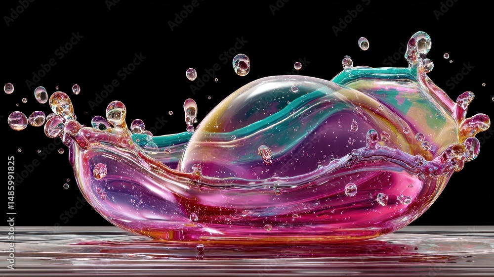 Poster eye-catching colorful liquid splash captured in motion with vivid neon colors creating an abstract v
