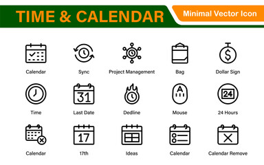 Time, clock and Calendar related line icon set. modern line icon illustration collection