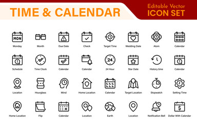 Time, clock and Calendar related line icon set. modern line icon illustration collection