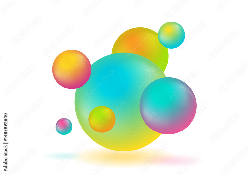 Poster multicolored 3d spheres abstract minimal elegant background. geometric concept vector design