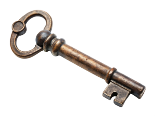  antique old rustic key isolated on white background, PNG