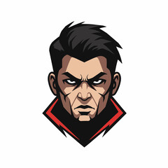 Masked man with a severe glare and black hair in a stylized, cartoonish format