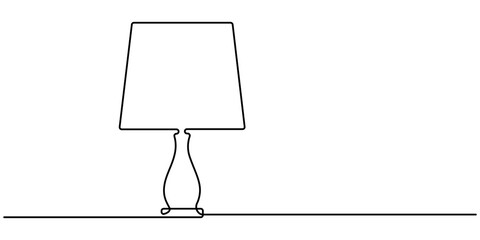 Continuous one line drawing. Lamp on the table. Vector illustration. Table stylish retro electric lamp. floor lamp . A simple line drawing of a desk lamp. One continuous drawing line. Editable outline