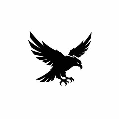 Fototapeta premium Dramatic black wings spread wide on a stark white canvas in lower right