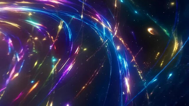 Cosmic energy wave: vibrant light trails swirling through space